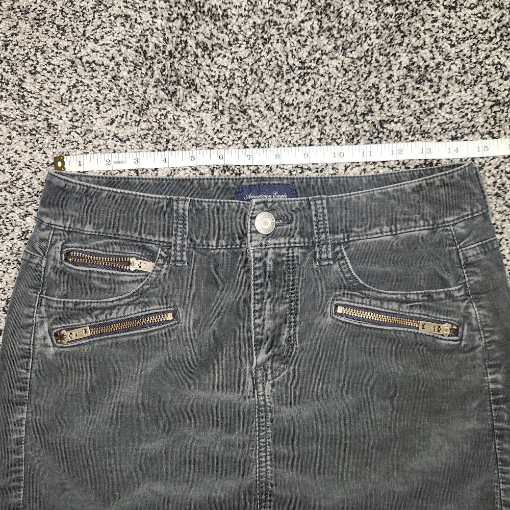 Y2k American eagle black corduroy Micro Mini skirt Grunge Punk Emo Gothic Sz 2 - Picture 3 of 7